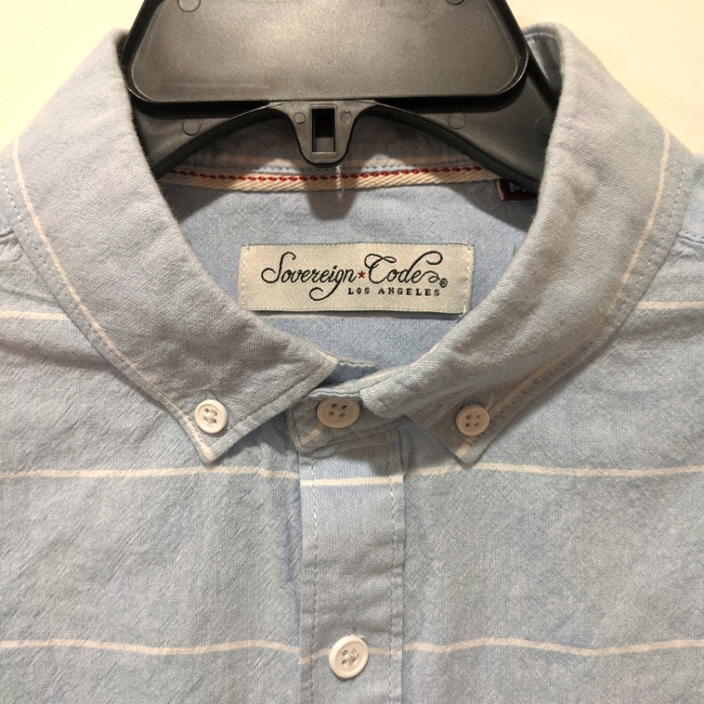 Sky Gray Blue Long Sleeve Buttondown with White Stripes Men's Medium